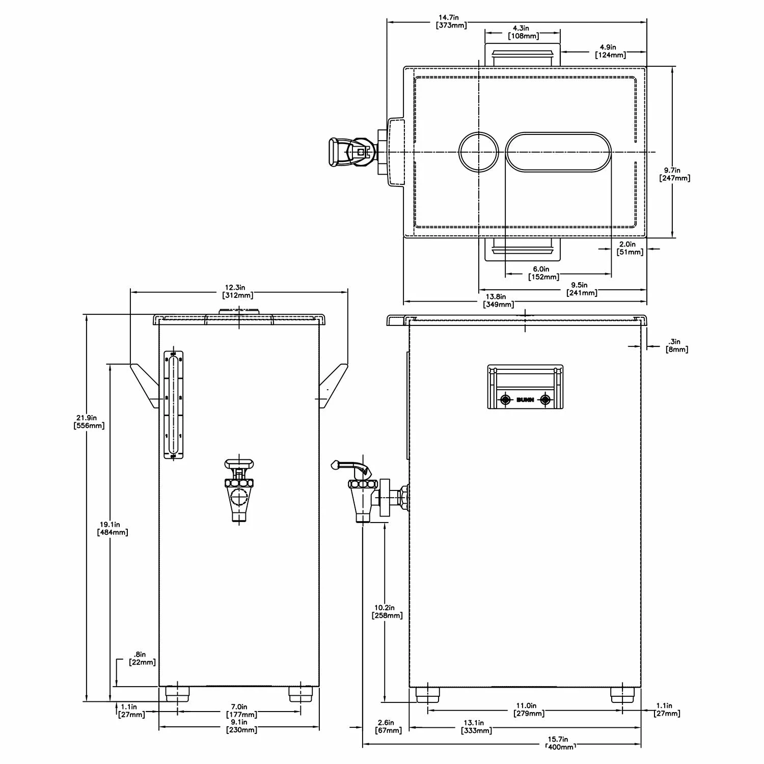 BUNN TD4T Tall Square Iced Tea Dispenser W/ Brew-Thru Lid & No Decal