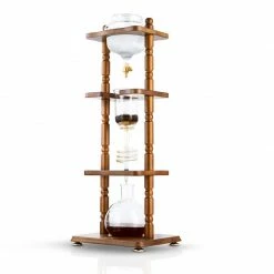 Yama 6-8 Cup Cold Drip Maker Curved Brown Wood Frame (32oz) Cold Brewers